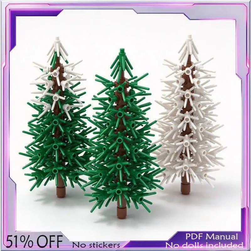 136PCS Christmas Tree Set Snowy Pine Tree Model Building Blocks Custom MOC Creative DIY Assembly Toy Gift Christmas Decor