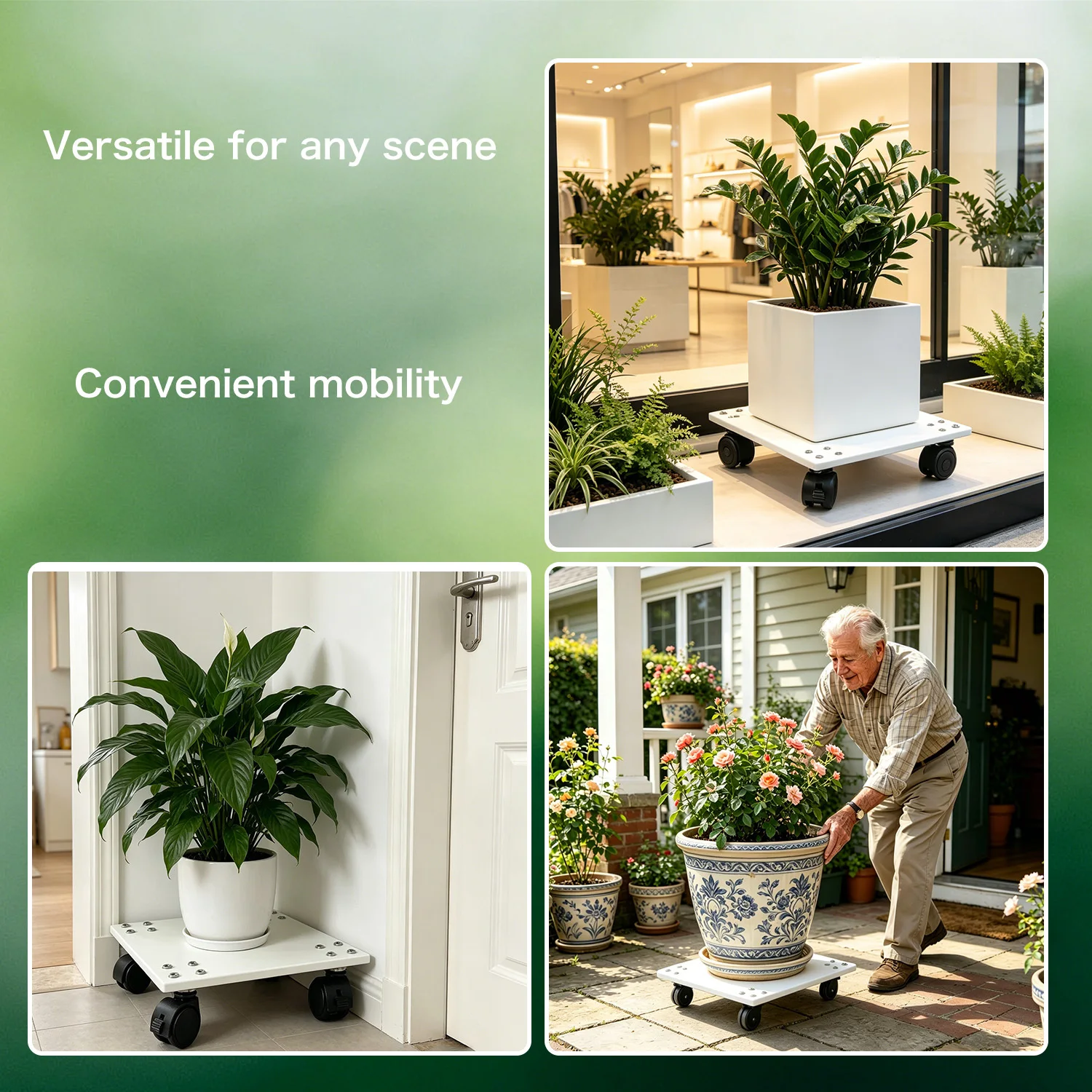 

1Set White Acrylic 360° Rolling Flower Pot Trays, 8*8inch Heavy-Duty Square Plant Stand Mover for Indoor/Outdoor Potted Plants