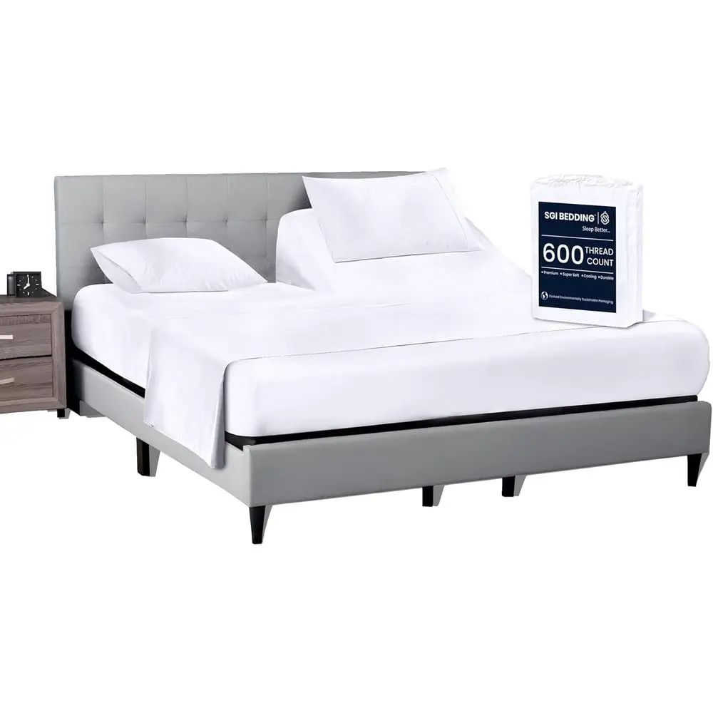 

36 Queen Size Split Top 100% Egyptian Cotton 600 Thread Count Adjustable Bed Sheet Set for Deep Sleep Beds - White Solid