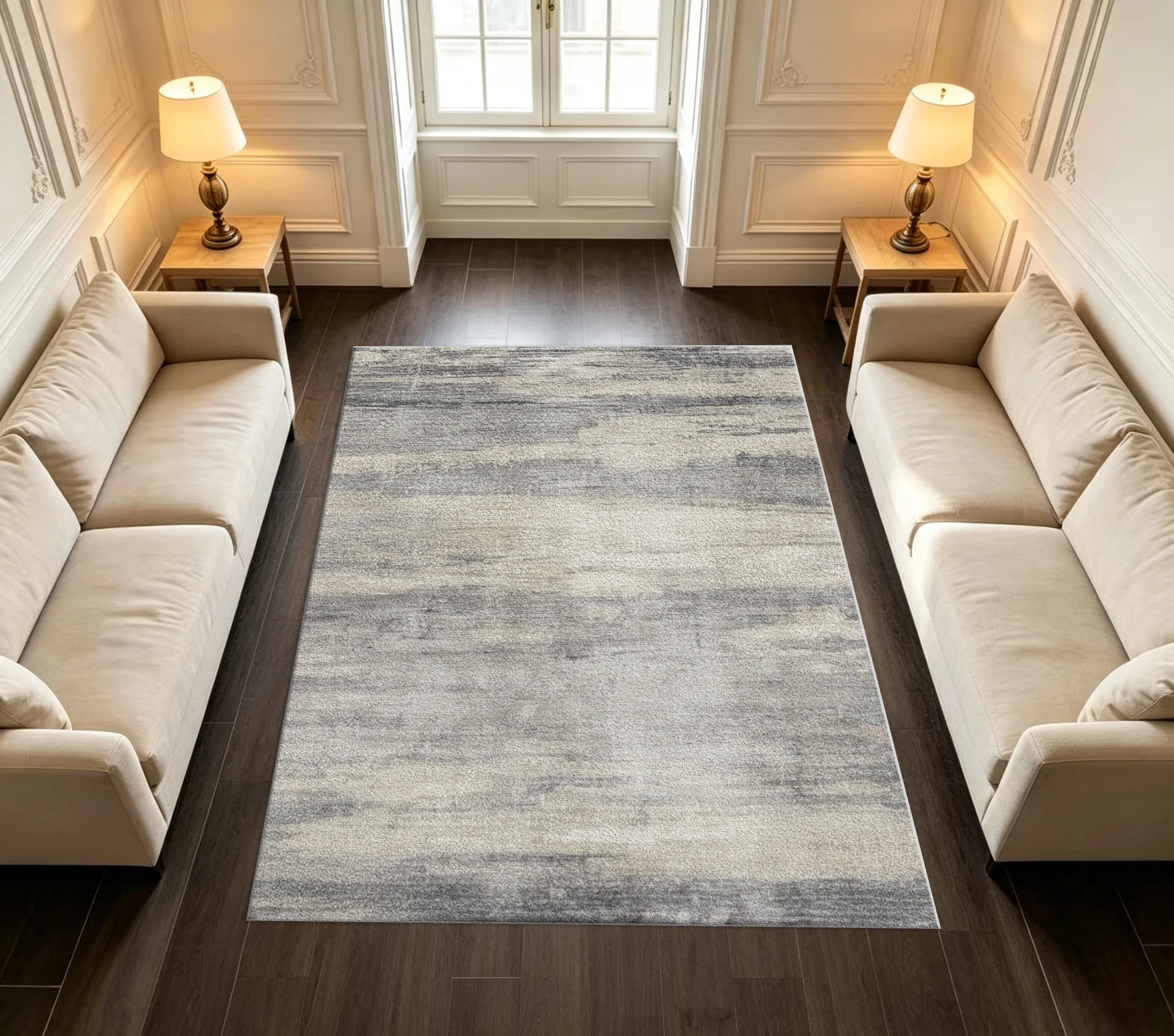 Grey Beige Brush Stroke Carpet Flooring Modern Abstract Textured Home Large Area Rug for Living Room Bedroom