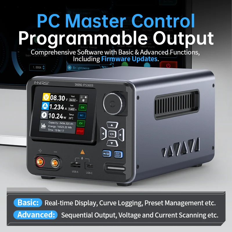 FNIRSI IPS3608 36V 8A 285W Intelligent Tool for Lab and DIY, Curve Display, Type-C & USB-A QC/PD Output, 8 Safety Features