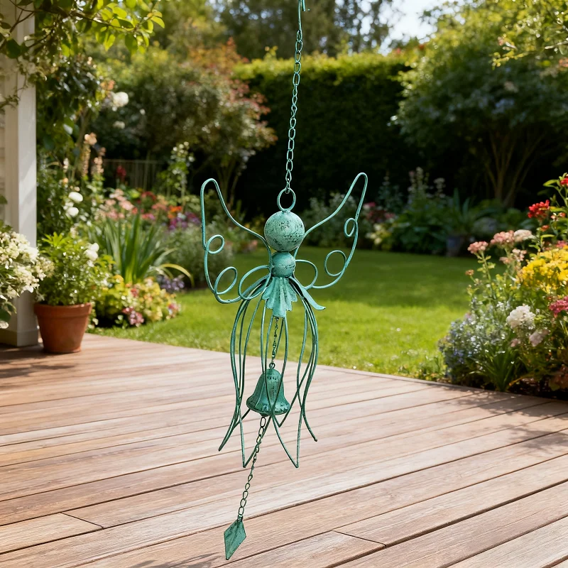 

Antique White Blue Iron Big Angel Wind Chime European Home Garden Decor Metal Flower Fairy Hanging Wind Bell Outdoor Decorative