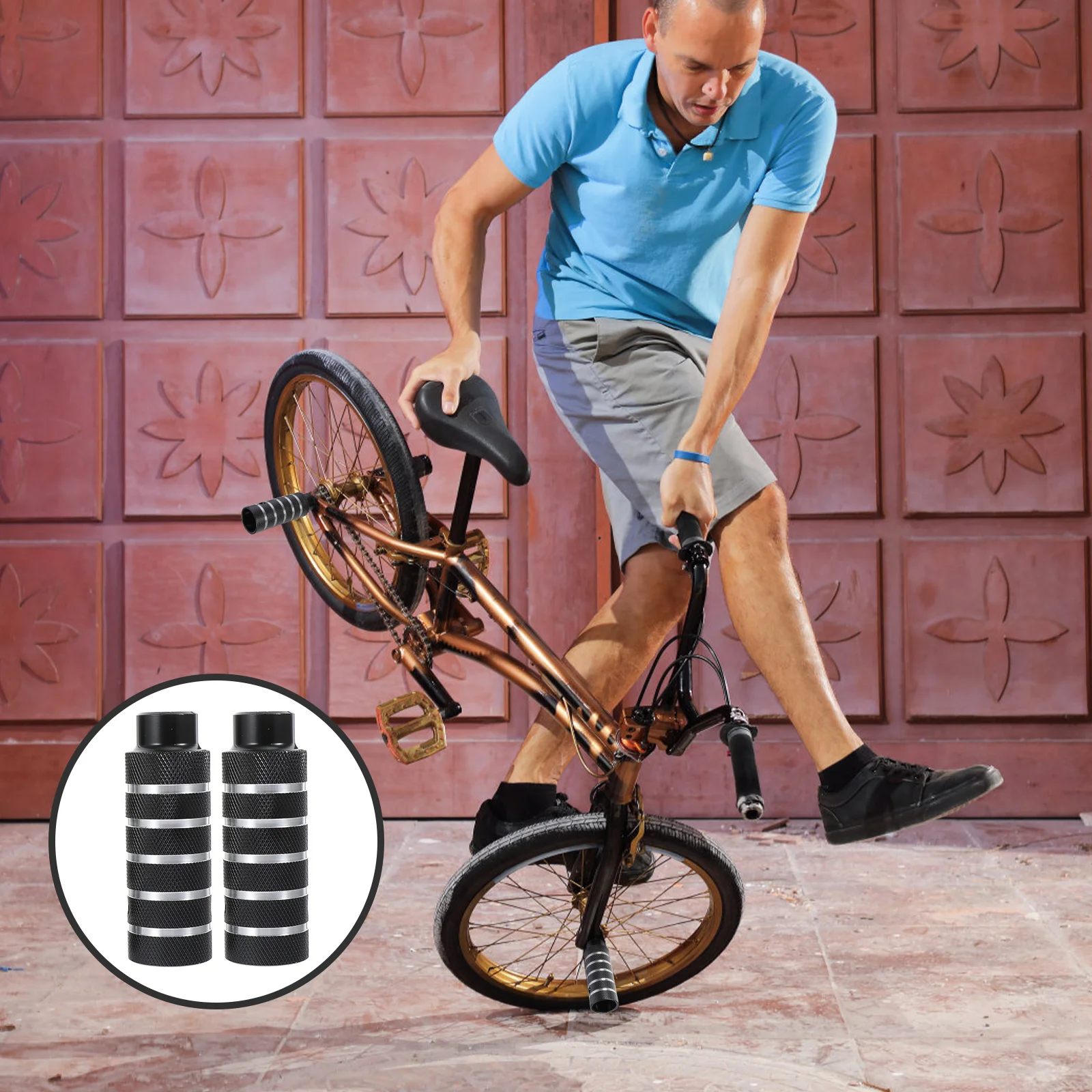 

1Pair Cycling Rear Pegs Aluminum Alloy Bike Accessories Stylish Carving Reinforced Rough Surfaces Practical