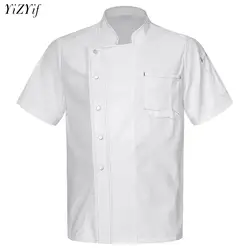 Mens Womens Short Sleeve Chef Jacket Cook Shirt Restaurant Waiter Uniform Tops Hotel Bakery Coffee Kitchen Catering Workwear