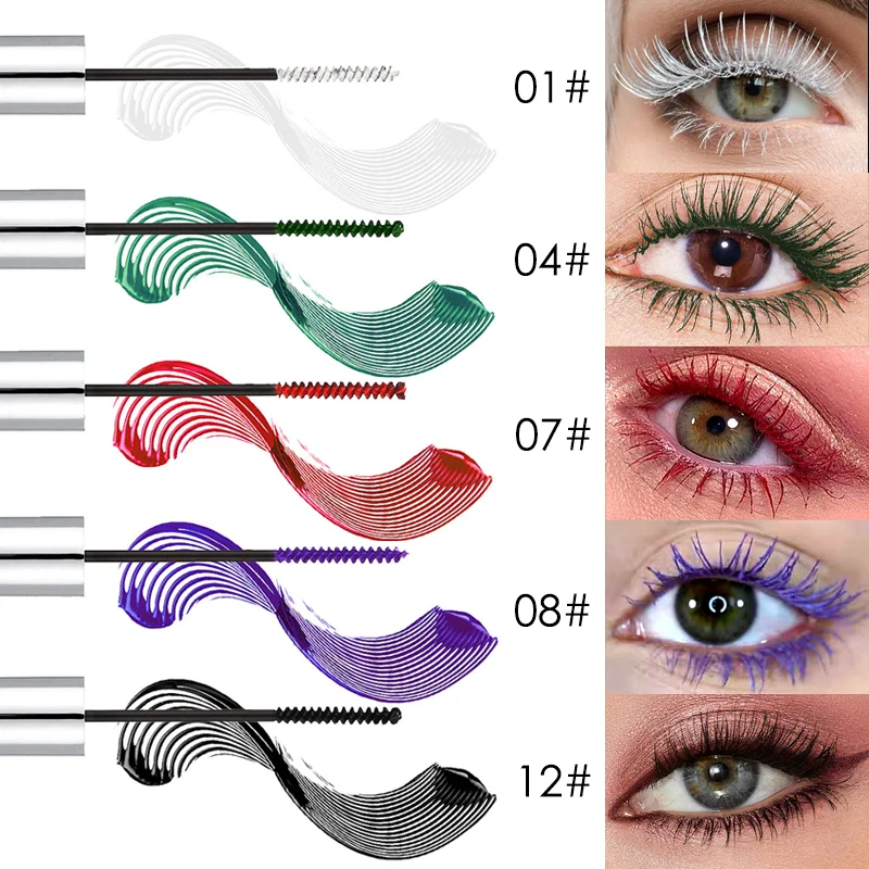 Colorful Mascara 5 Color Waterproof Fast Dry Lasting Eyelashes Curls Extension Make-Up Emerald Green Slender Brush Ink Mascara