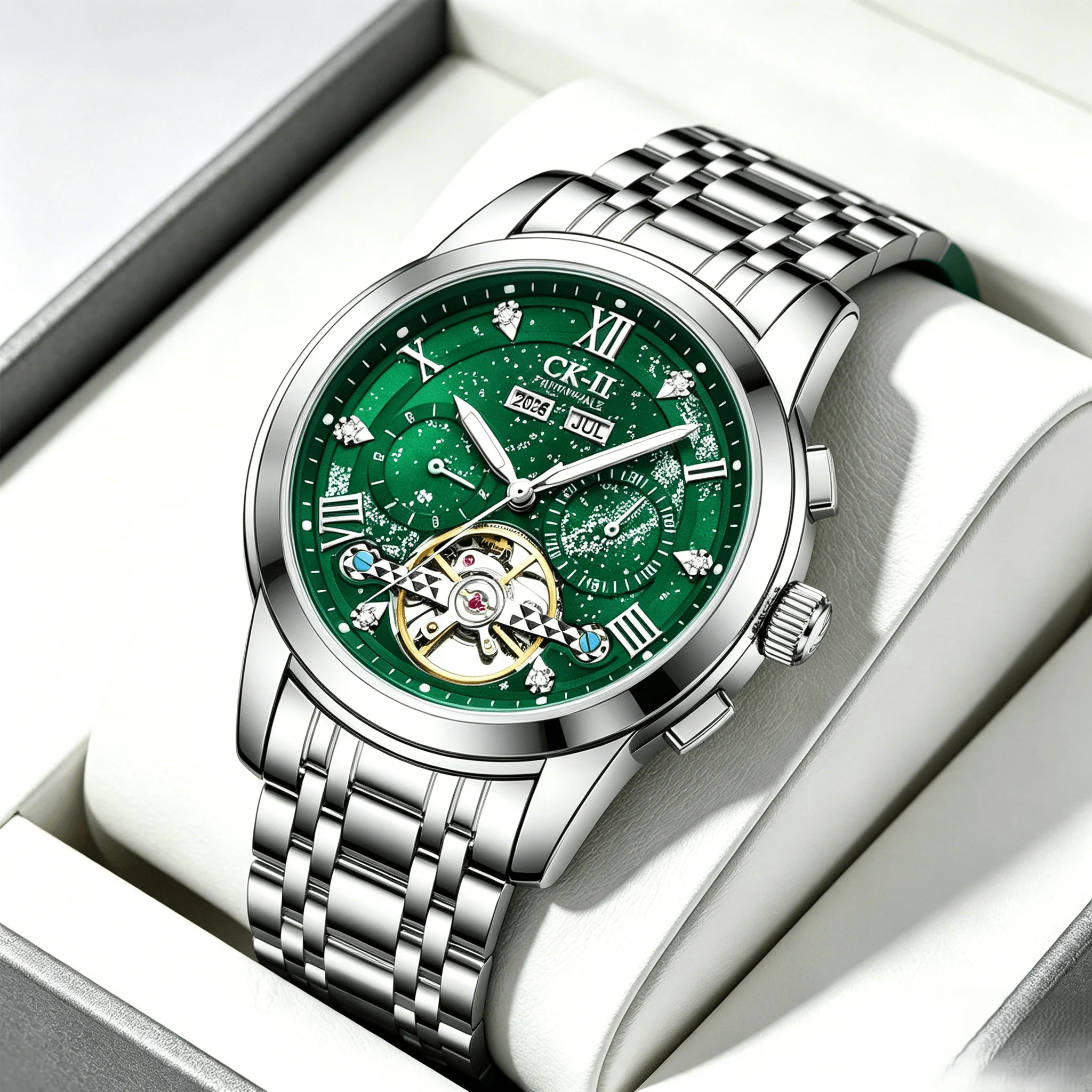 

Mark Fairwhale FW-6055 Luxury Starry Luminous Dial Automatic Mechanical Tourbillon Calendar Fashion Watch for man reloj hombre