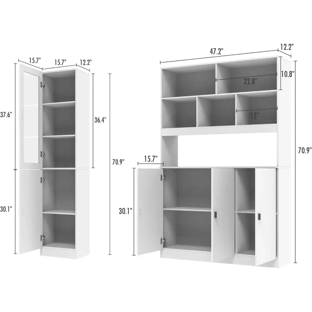 Kitchen Pantry Cabinet Glass Door Kitchen Storage Adjustable Shelves Pantry Storage Cabinet Freestanding