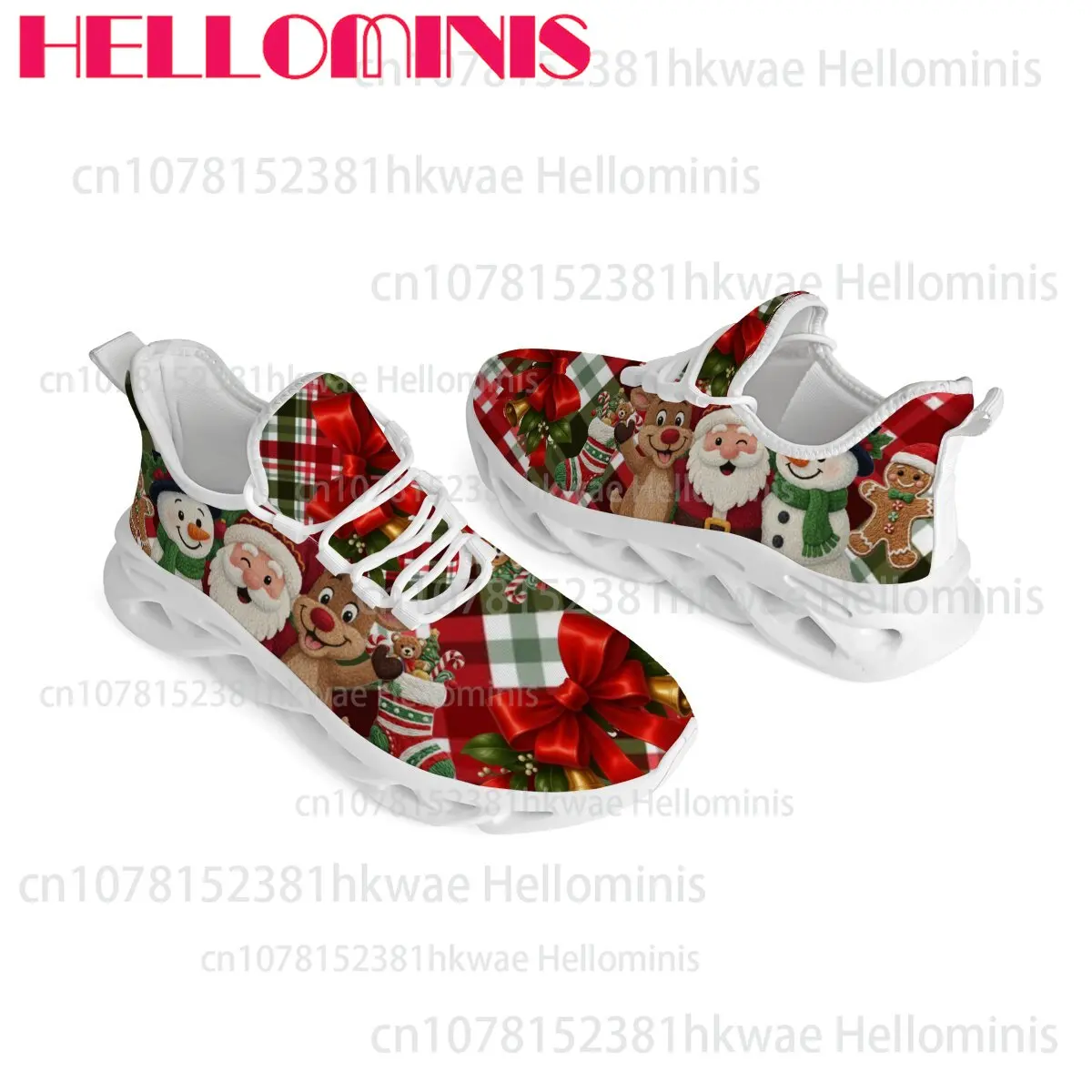 Festive Christmas Holiday Print Slip‑on Shoes for Men Women Xmas Character Pattern Breathable Lightweight Casual Sneakers