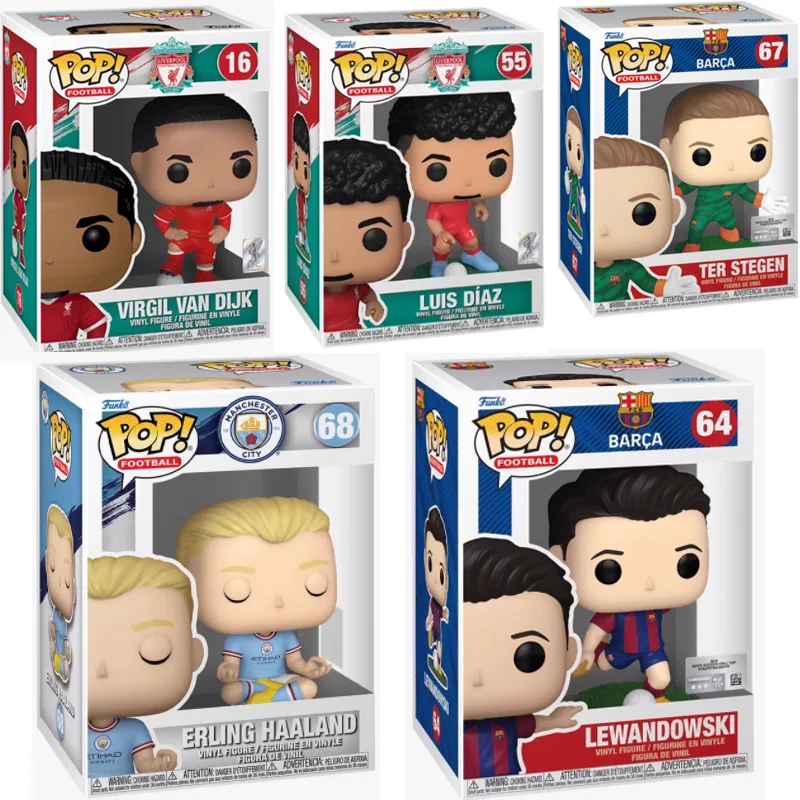 Original Funko POP estrellas de fútbol Lewandowski Haaland Messi figuras de acción coleccionables modelos de juguete para colección