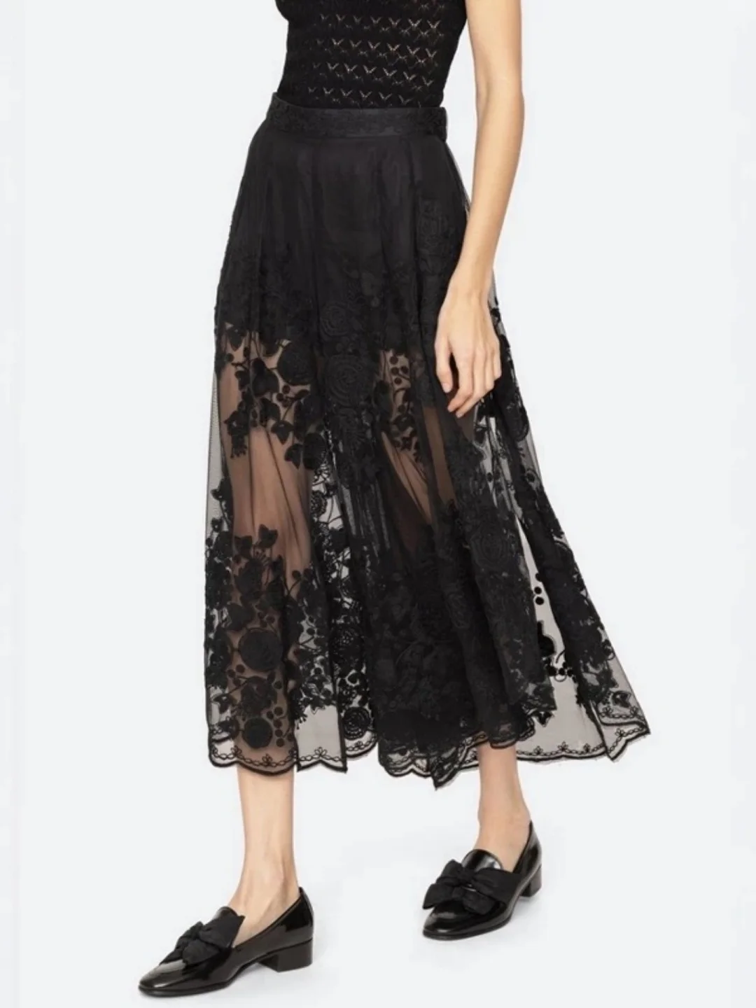 

Брюки-клеш с кружевной вышивкой и прозрачными вставками, с высокой талией, повседневные, женские, весна 2026