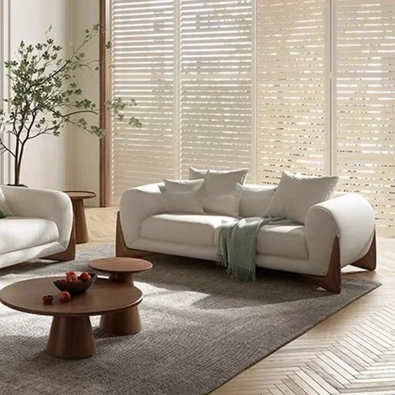 Silent wind fabric sofa living room three-person lamb velvet cream wind designer Nordic minimalist sofa combination