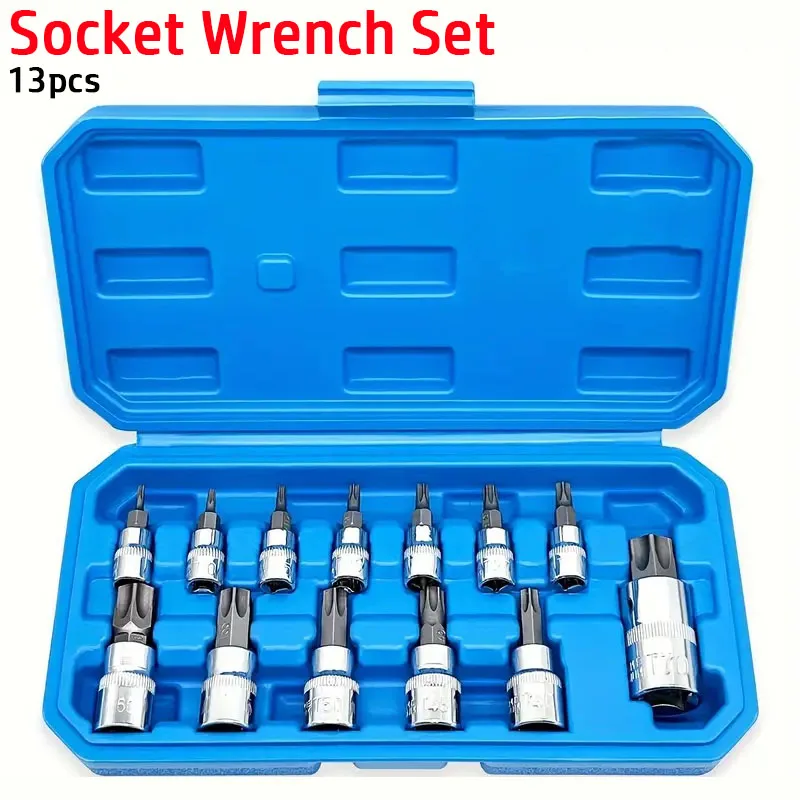 Kit de Ferramentas Manuais Multifuncional com Estojo de Armazenamento Torx Bit Socket Grupo Estrela Chave de Fenda Bits T8-t70 Fit para Trabalho Mecânico 13 Pcs