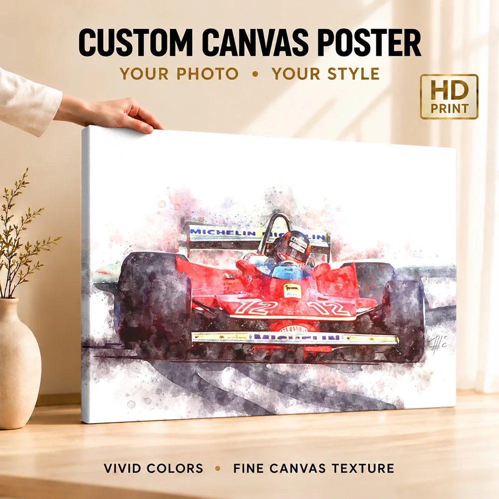 Gilles Villeneuve Number 12 Racing Car Wood Framed Canvas Poster Customized Photo Circuit Action Perspective Wall Art For Garage