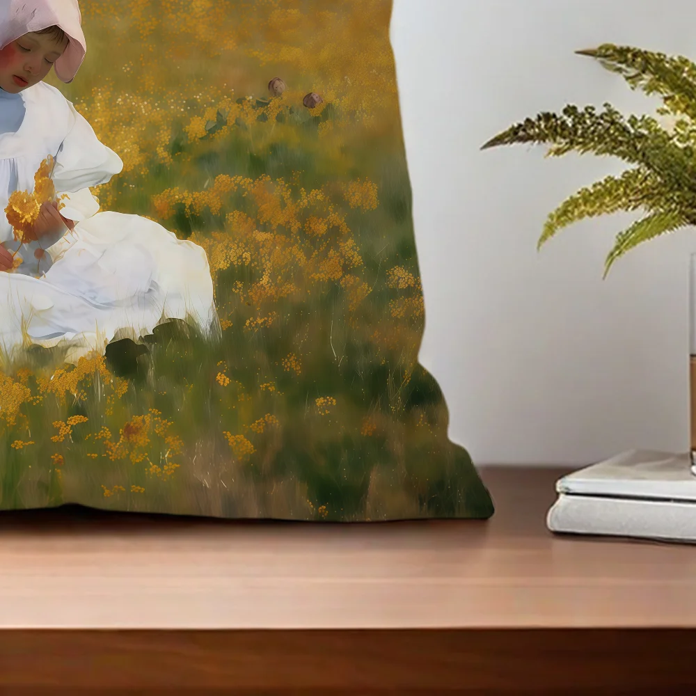 Austrian Painter M-Marianne S-Stokes Cushion Cover For Pillow Printing Sofa Decoration Home Car Room Office Nordic Simplicity