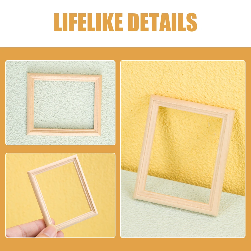 

2 Pcs Miniature Wooden Furniture H crafted Hollow Photo Frames for Mini House Decoration Crafts Garden Supplies