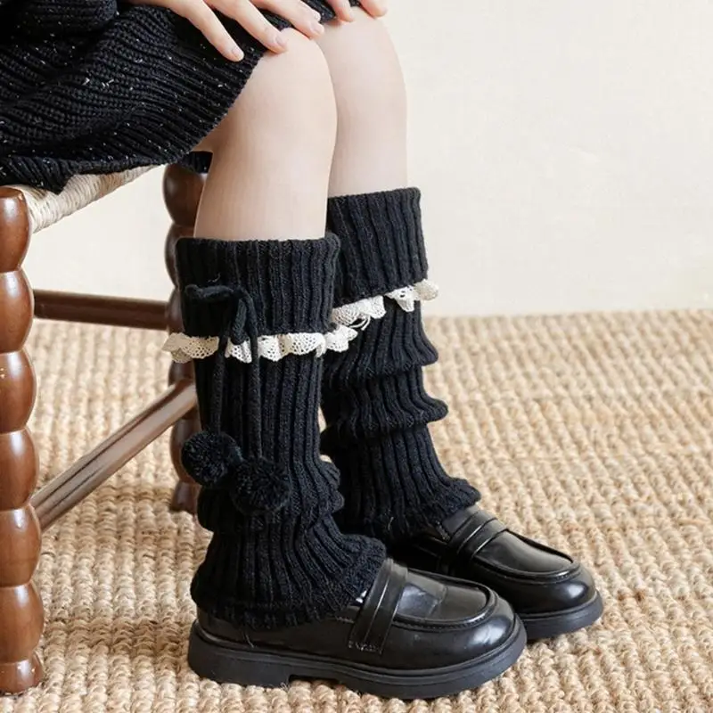 72XE หวาน Frilly ขาอุ่นถักแขนขา Bows ถุงเท้าขายาวแฟชั่นกลางหลอดถุงเท้าผู้หญิงของขวัญ