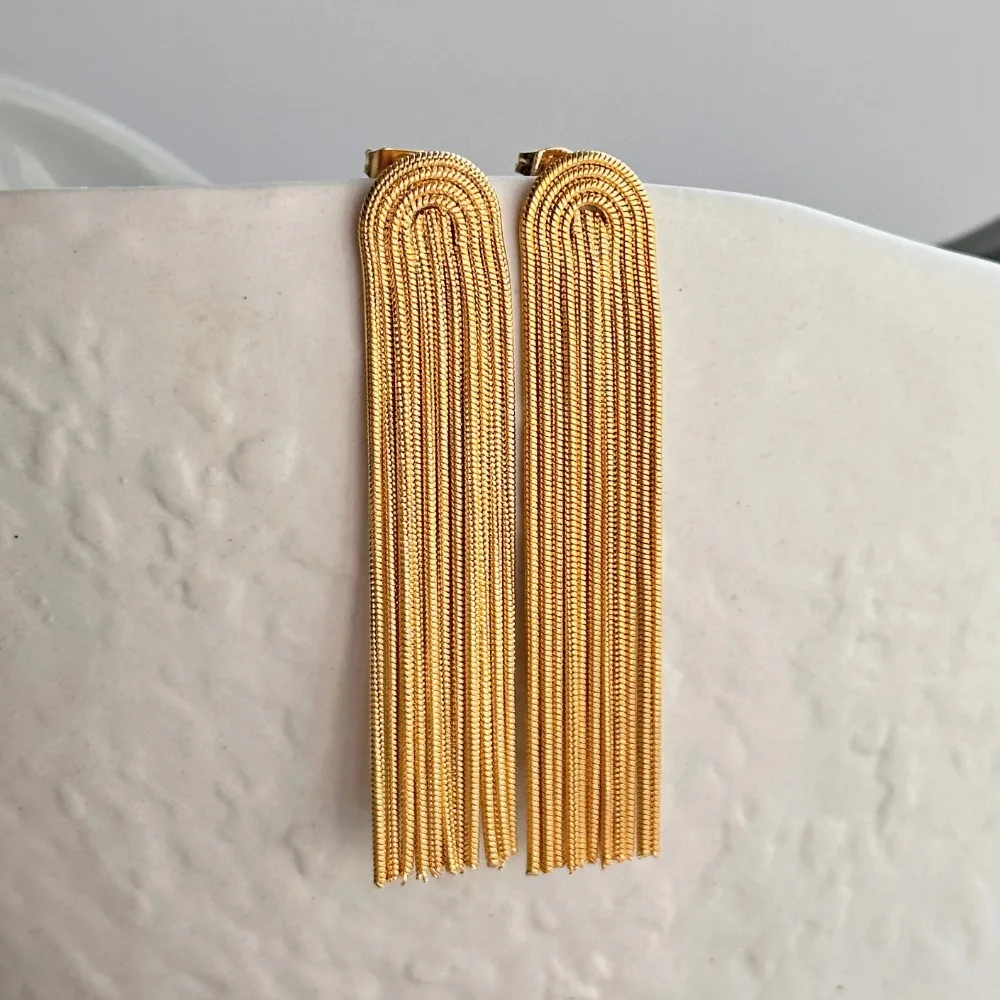 18k Gold Plated Stainless Steel High Quality Vintage Long Chain Tassel Earrings for Women Korean Fashion Jewelry Aretes De Mujer