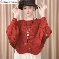 2023 Spring New Bat Sleeve Fashion Shawl Hollowed-out Hook Flower Pullover Sweater Sunscreen Cape Net Red Same Style