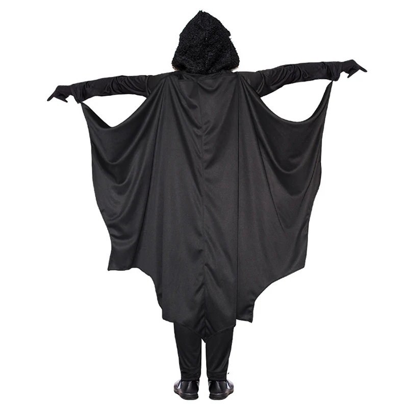 Childrens Bat Cloak Jumpsuit with Gloves Halloween Cosplay Costume Girls Tight Fitting Skeleton Dance Clothes Boys Overalls 3-8Y