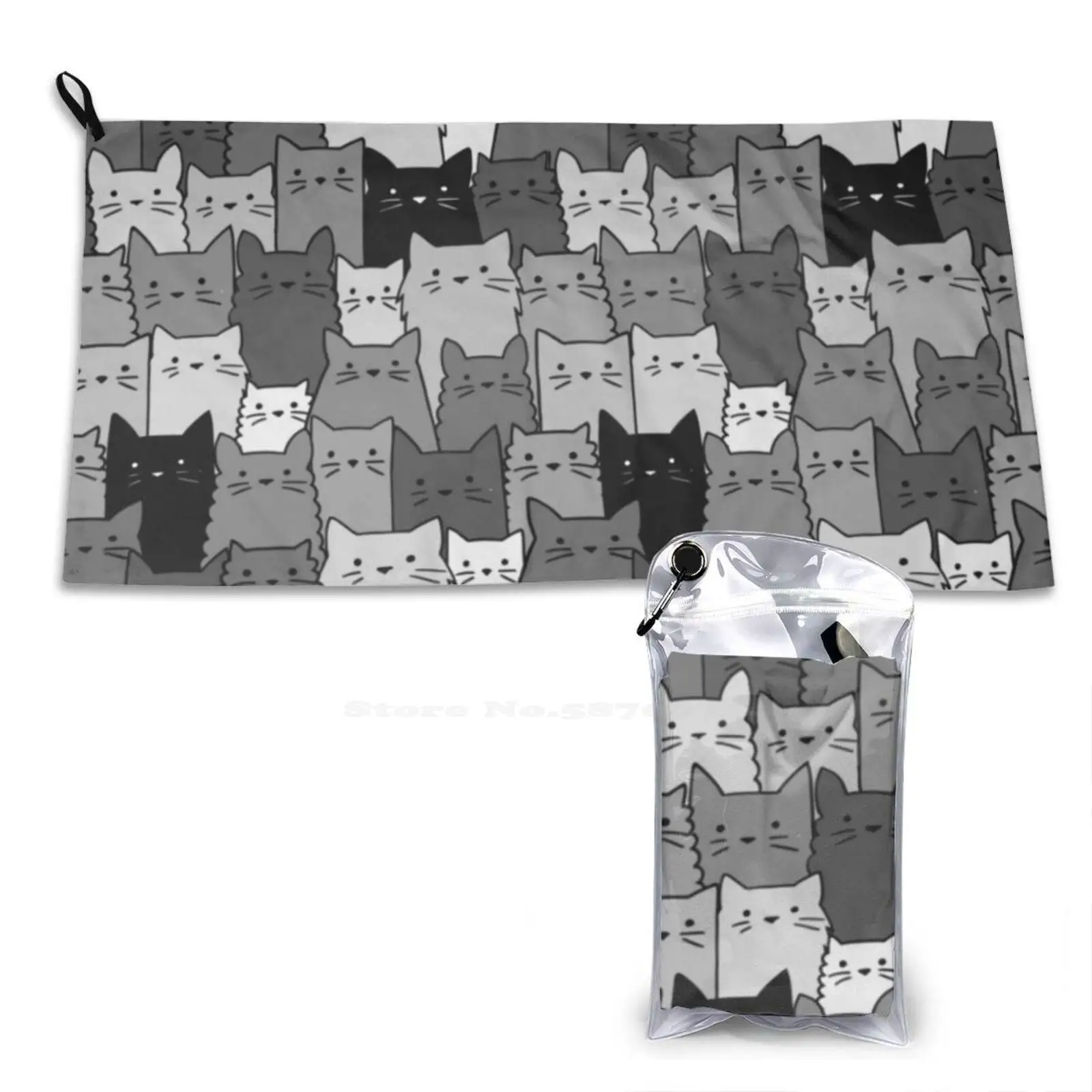 Silent Cats Monochromatic Soft Comfortable Bath Towel Outdoor Silent Cats Cute Monochromatic Monochrome Pattern Animals Kittens