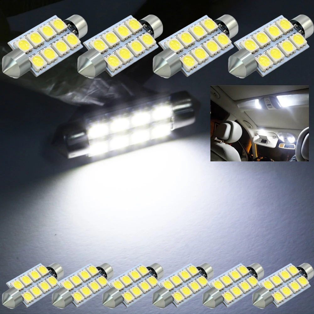 

LED Bulb 44mm White bulb 8/10-SMD 5050 LED Internal Map Dome Light 211-2 579 214-2 569 6411 LED bulb 12V DC 10 Piece Set