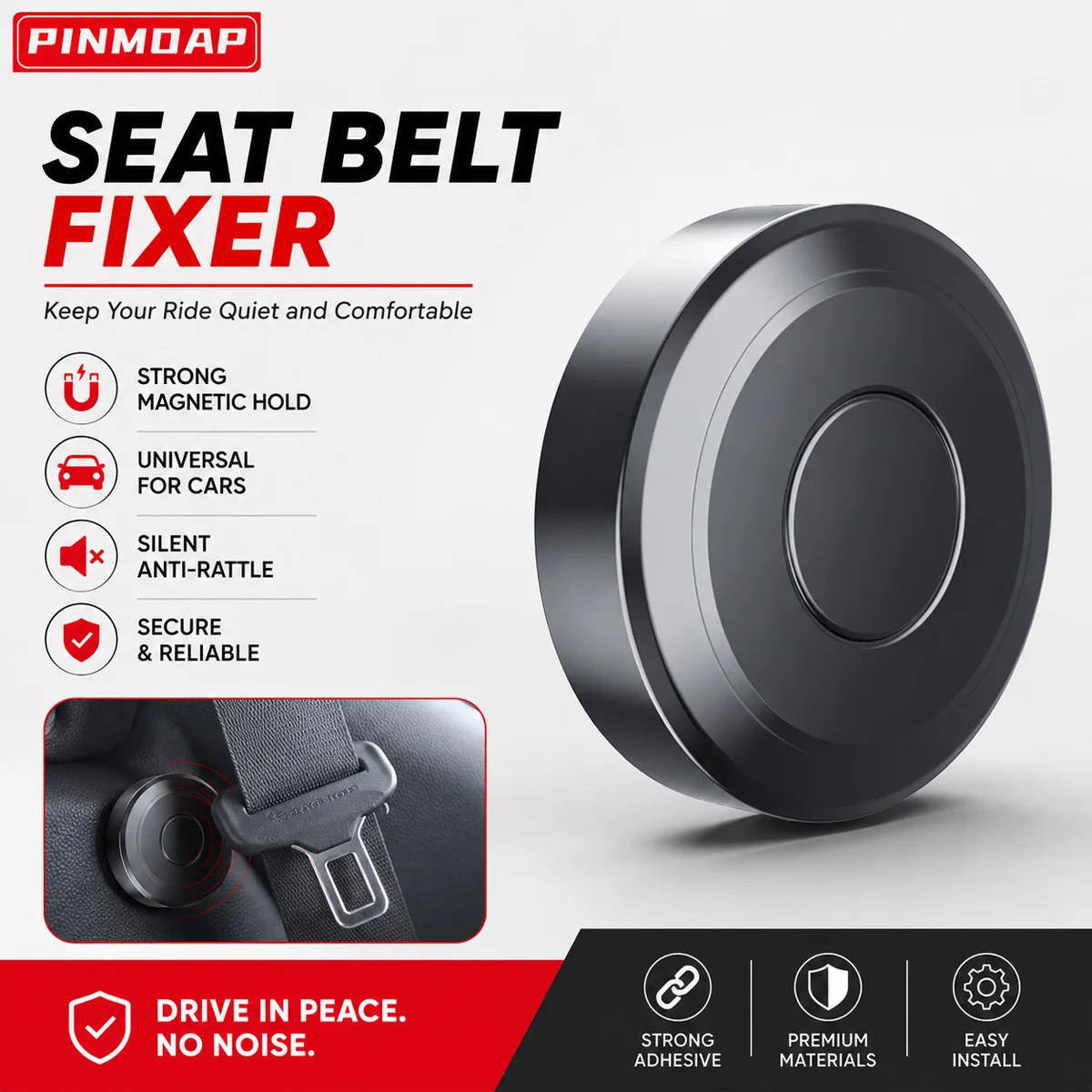 PINMOAP 1PC Car Seat Belt Buckle Stabilizer Magnetic Holder Anti Noise Strap Clip Universal Interior Organizer For Auto Tools