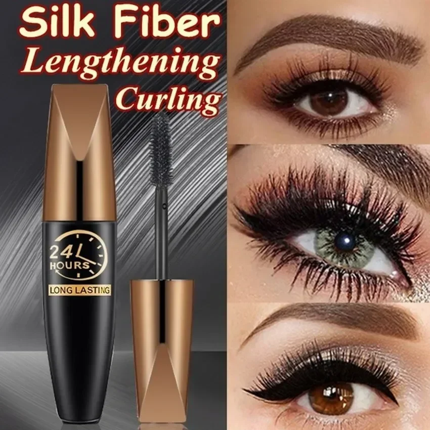 Waterproof Anti-sweat Mascara Lengthens Eyelashes Extension Black Silk Fiber Mascara Female Non-smudge Mascara Makeup Cosmetic