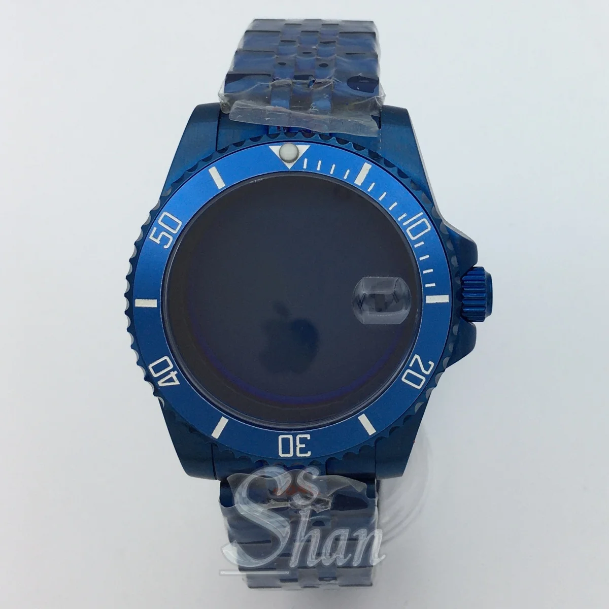 Caja y correa de cristal de zafiro resistente al agua azul de acero inoxidable de 40mm, adecuada para el movimiento NH35 NH36 NH34 Miyota ETA PT5000