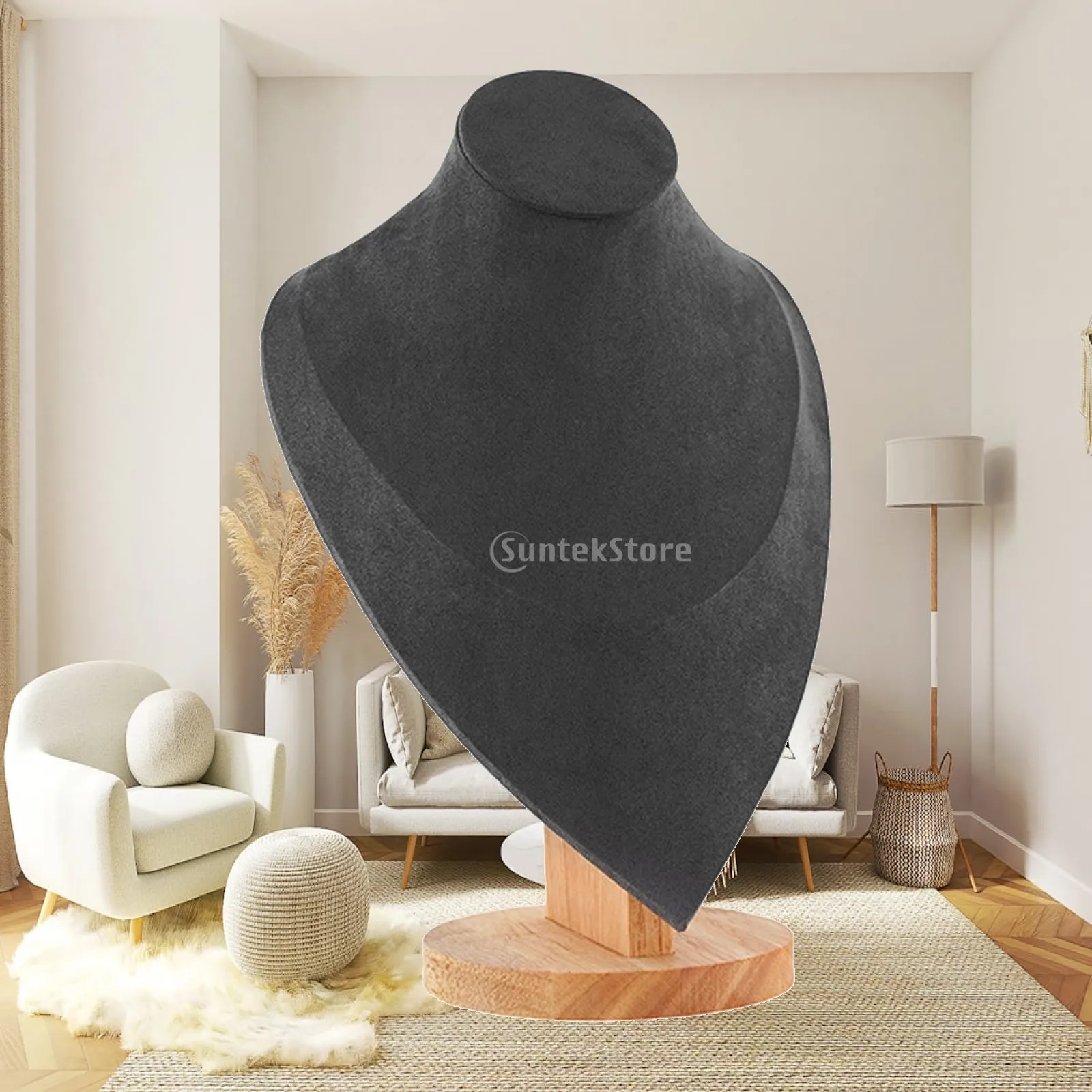 Necklace Bust Jewelry Display Stand Wood Velvet Scratchproof Organizer Rack for Chain Pendant Storage Home Exhibition Stable