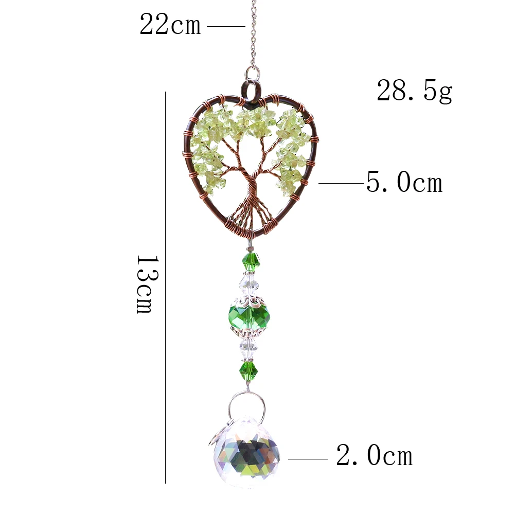 Muy Bien Natural Green Dongling Gravel Tree of Life Crystal Pendant Quartz Gemstone Reiki Energy Car Hanging Ornament Home Decor