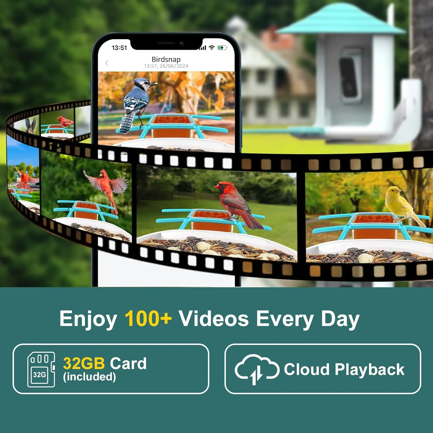 كاميرا تغذية الطيور بدقة 2K عالية الدقة مع لوحة شمسية، وبطاقة 32 جيجابايت، وتحديد الذكاء الاصطناعي والإشعار التلقائي، هدية مثالية لمحبي الطيور