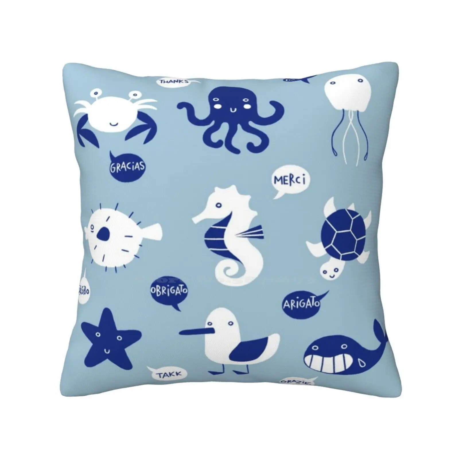 Thank You Sea Animals Pillowslip Pillowcase No Plastic Environment Ocean Thank You Merci Grazie Gracias Grateful Thanksgiving