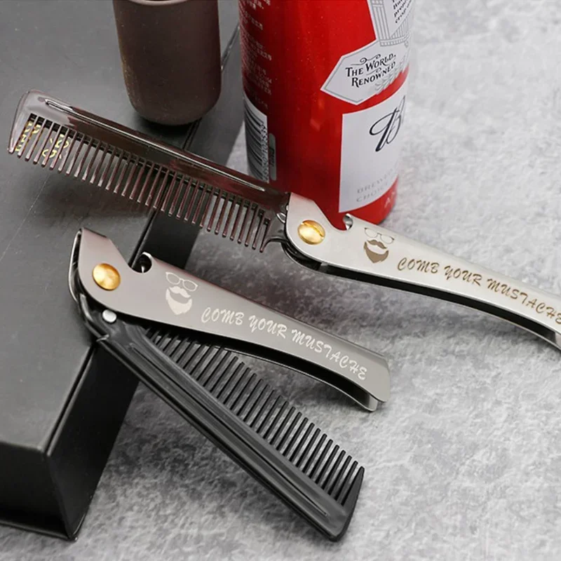 Folding Steel Combs For Men Oil Head Portable Beard Combs Hair Styling Product Combs For Man Foldable hair comb