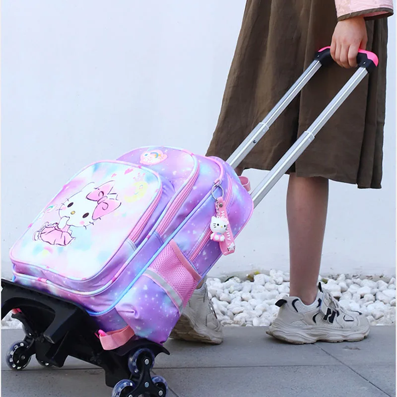 Hello Kittys Trolley School Bag Anime Sanrios Student Kuromi Backpack with Wheels Save Effort High Capacity Kids School Supplies