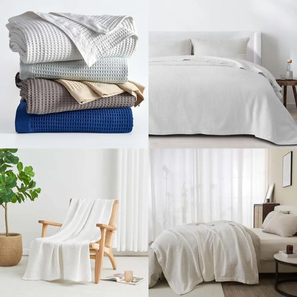 

Хлопковое вафельное одеяло, полный/королевский размер — дышащее мягкое белое летнее одеяло, 90x90 дюймов, идеально подходит для теплых сезонов