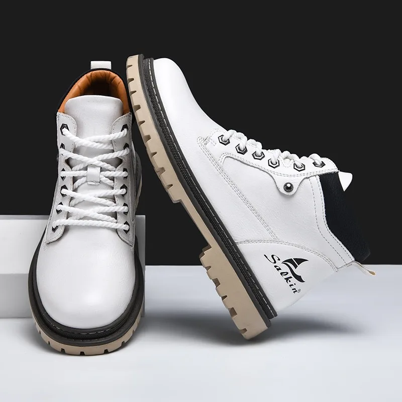 

Мужские ботинки ручной работы, зимняя кожаная обувь до щиколотки, осенние уличные походные ботинки, кроссовки Hombres Botas, высокая нескользящая обувь