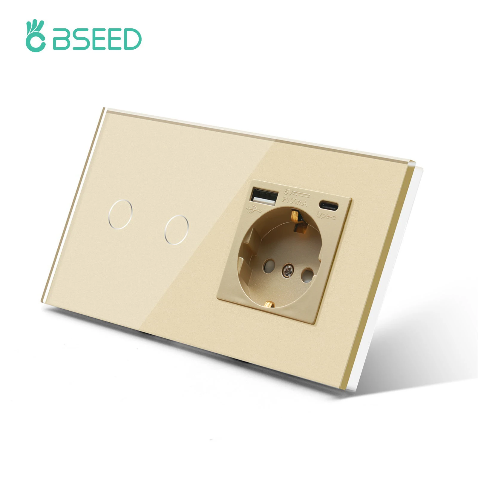 BSEED EU-stopcontacten Enkel stopcontact Dubbel glazen frame USB Type-C Oplaadpoorten Drievoudige stopcontactstekkers Kinderbescherming 16A