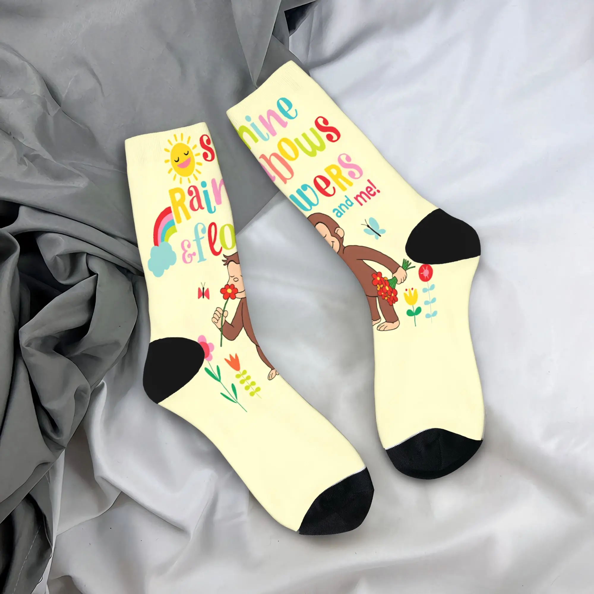 Men Socks Curious George Monkey  Stockings Anti Slip Soft Breathable Socks Winter Funny Pattern Skateboard Socks