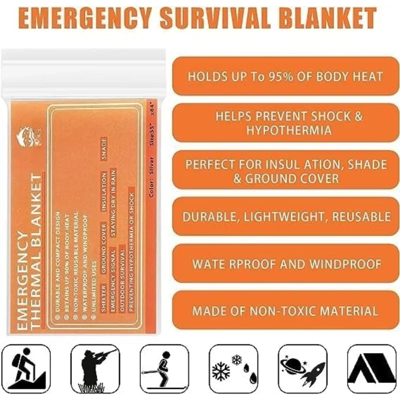 البطانيات الحرارية مايلر في حالات الطوارئ - مجموعة الحبال بطانية الفضاء للتخييم (4 عبوات) مثالية للمشي لمسافات طويلة في الهواء الطلق الماراثون أو الإسعافات الأولية #3