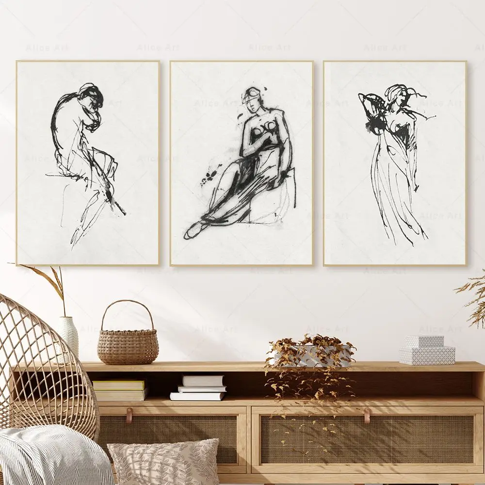 Black White Sketch Poster Sexy Girl Line Art Body Abstract Wall Art Canvas Painting Nordic Prints Picture Living Room Home Decor