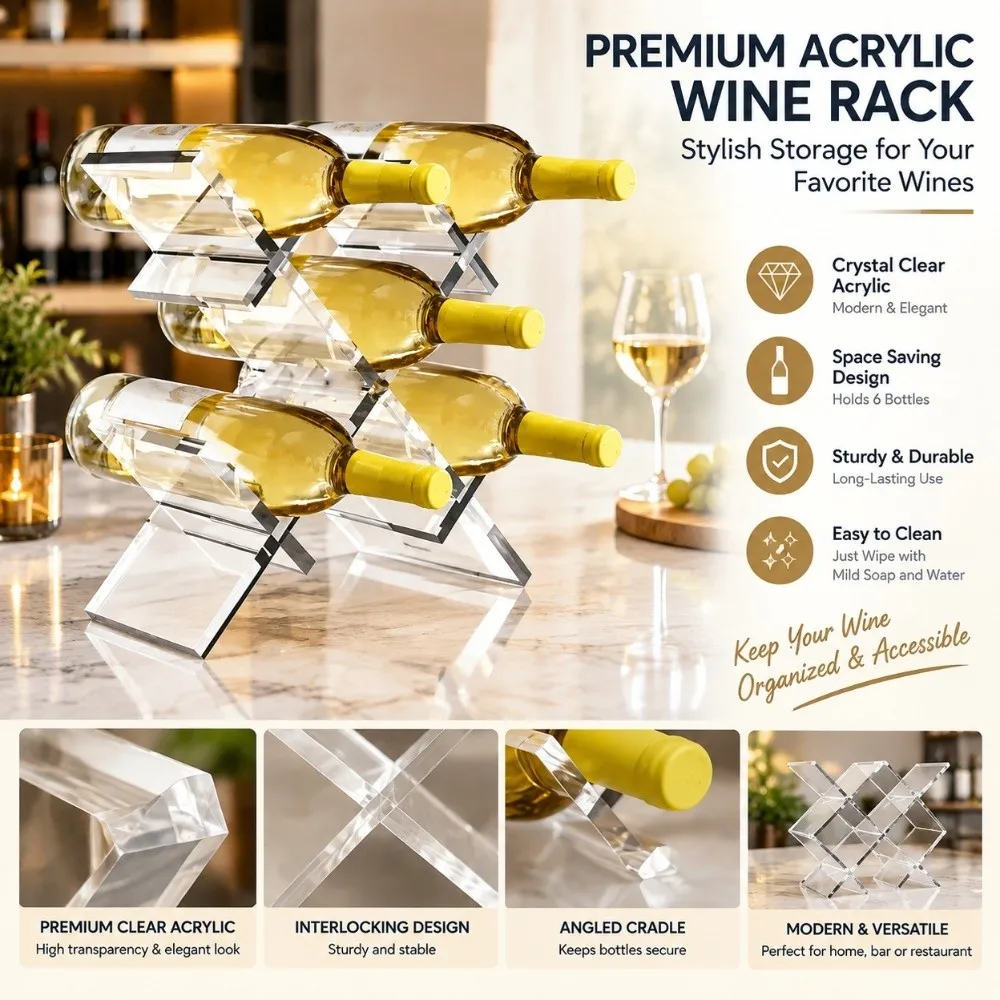 New Acrylic Wine Rack Large Capacity Stackable Wine Display Rack Modern Stable Red Wine Bottle Organizer For Countertop Display