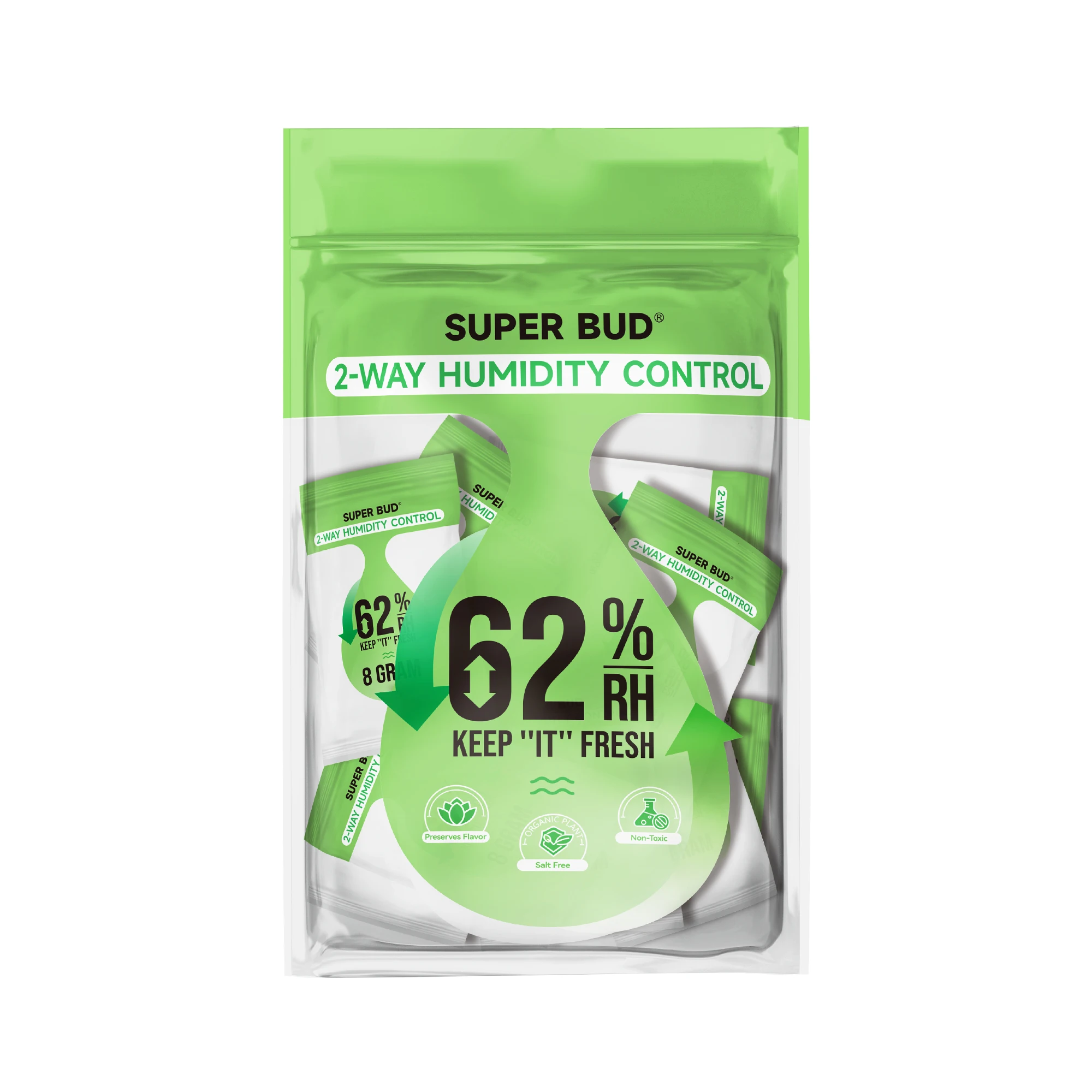 Sachets de contrôle d'humidité bidirectionnels 2g/4g/8g/67g, 62% HR, pour la maturation et le stockage des bourgeons de fleurs et des herbes – Équilibrant d'humidité, sachets hydratants