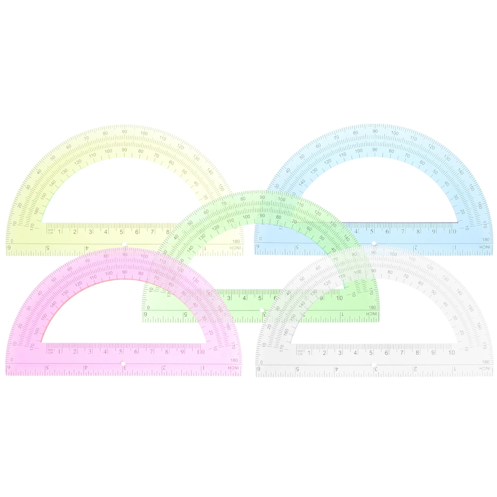 5pcs Portable ABS Protractor Set 180 Degree Measuring Tool for Students Drafting Geometry Math Angle Measurement Half Circle
