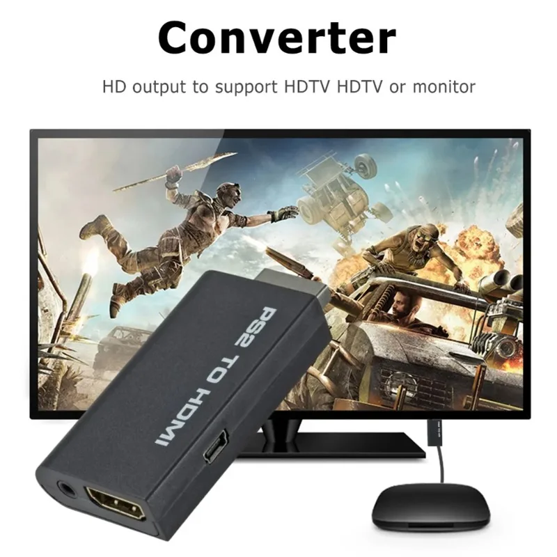 

Адаптер-конвертер, совместимый с PS2 в HDMI, 480i/480p/576i, аудио-видео с аудиокабелем 3,5 мм, поддерживает ПК, все режимы отображения PS2