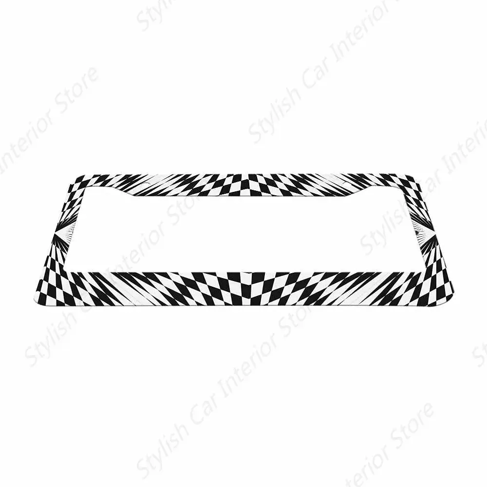 Decorative License Plate Frame Trippy Checkerboard Car Tag Frame Aluminum Auto License Plate Holder for Men Women