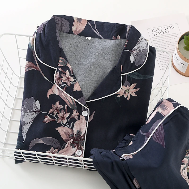 Pyjama Femme 2 Piece set Women\'s Short Sleeve Trousers Pajamas Autumn Viscose Suit Pyjamas Set Printed Mujer Pijama Sleepwear