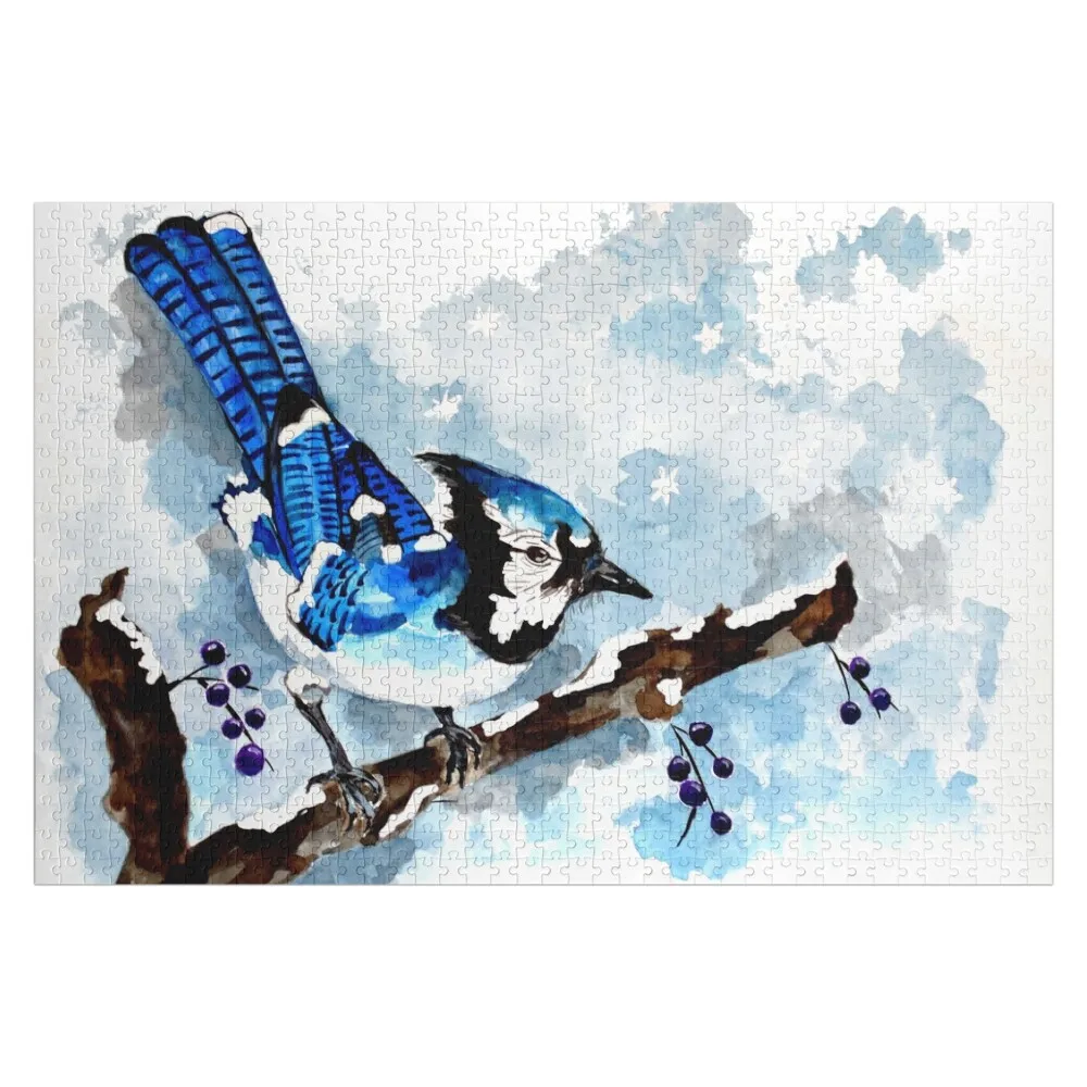 

Blue Jay Winter Jigsaw Puzzle For Children Wood Name Custom Jigsaw Customizable Gift Puzzle