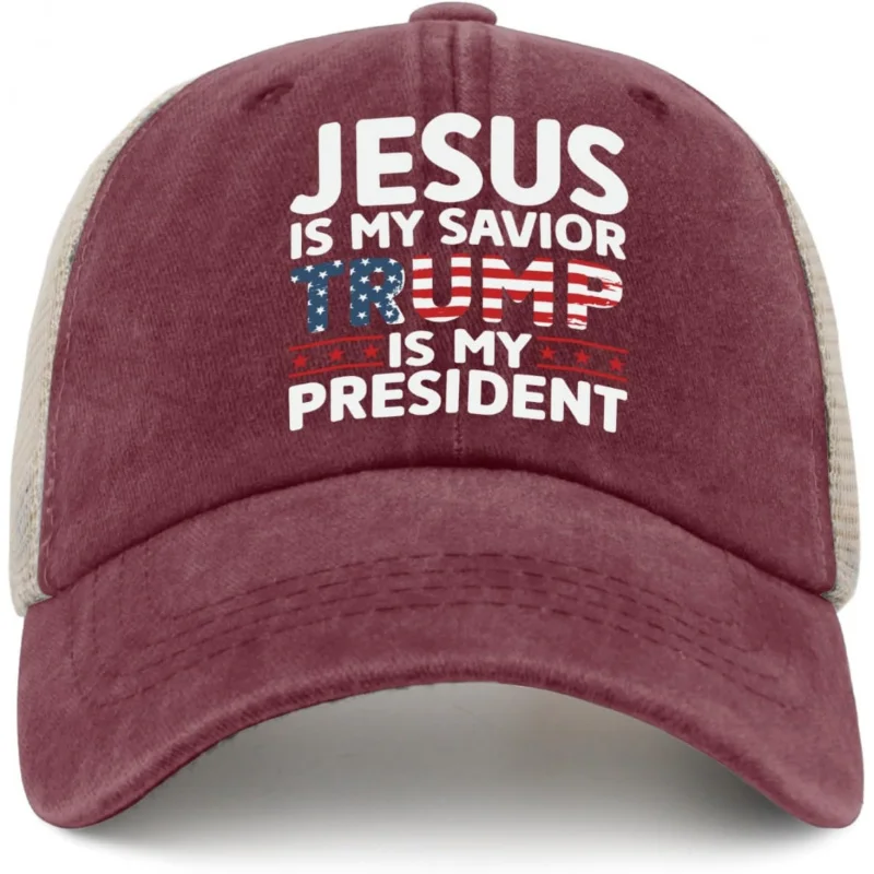 

2025 Jesus is My Savior Trump is My President Hat Trucker Hat Women Vintage Mesh Hat for Summer