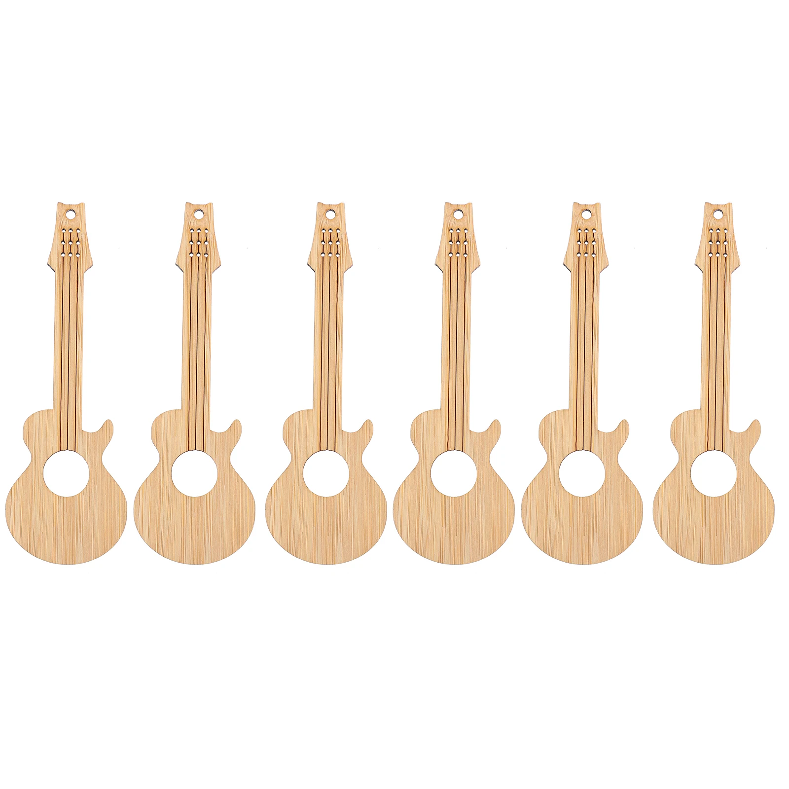 

6 Pcs Bamboo Bookmarks Unfinished DIY Blank Graffiti Tags Pendant Creative Guitar Shaped Smooth Edges Student Supplies
