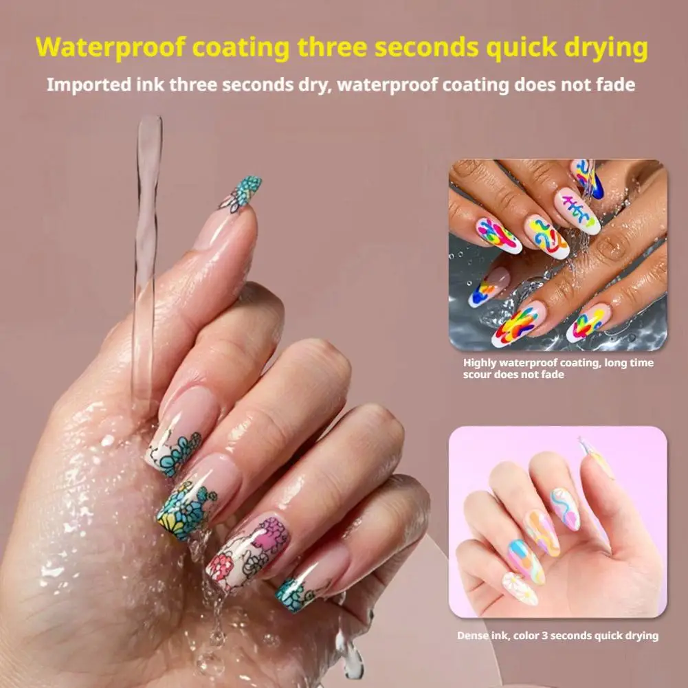 12 pçs/set colorido à prova dwaterproof água arte do prego graffiti caneta diy 3d arte do prego desenho caneta linha abstrata manicure ferramenta pintura forro